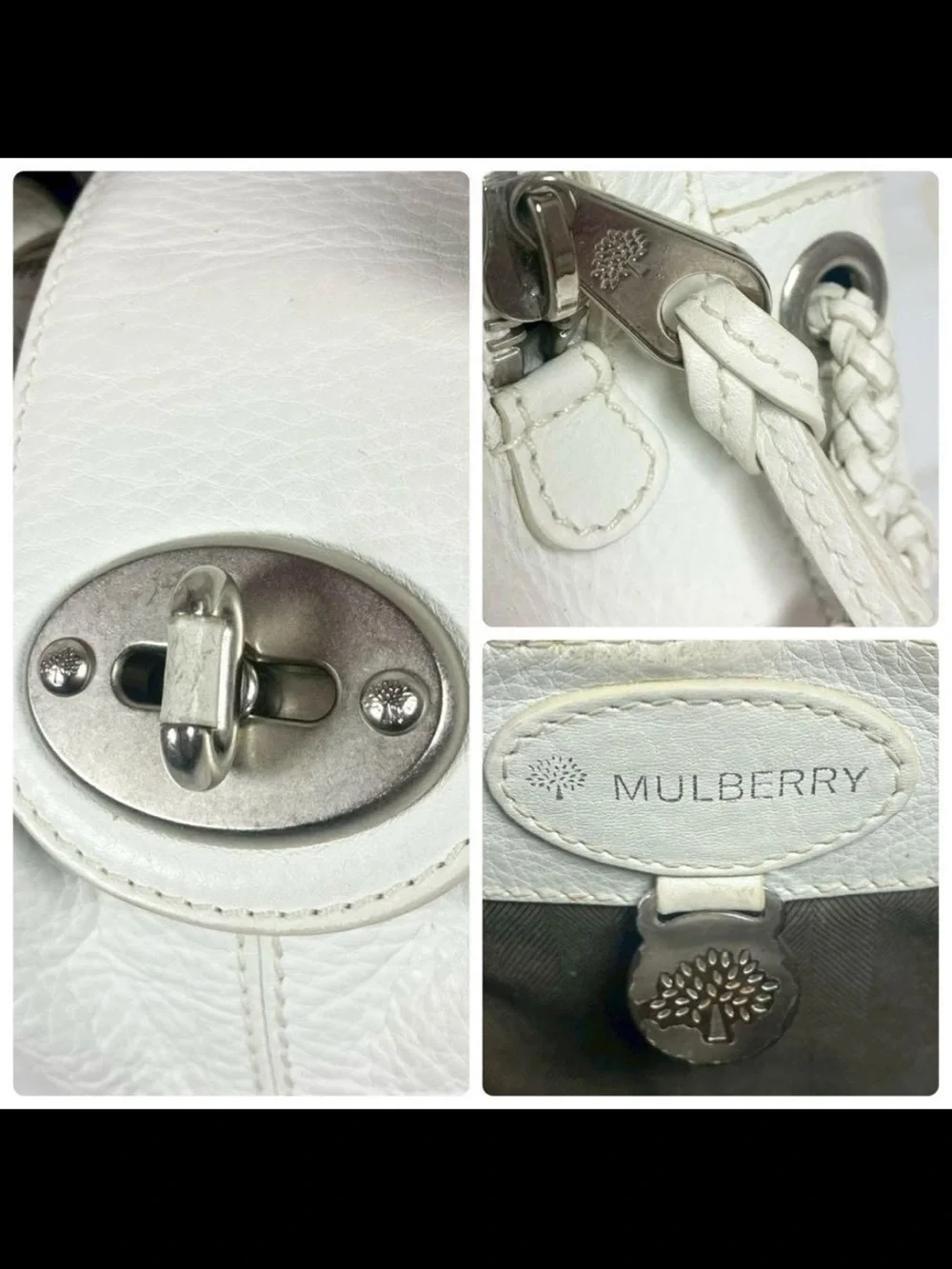 Mulberry White Pebbled Leather Shoulder Bag with Turn-Lock